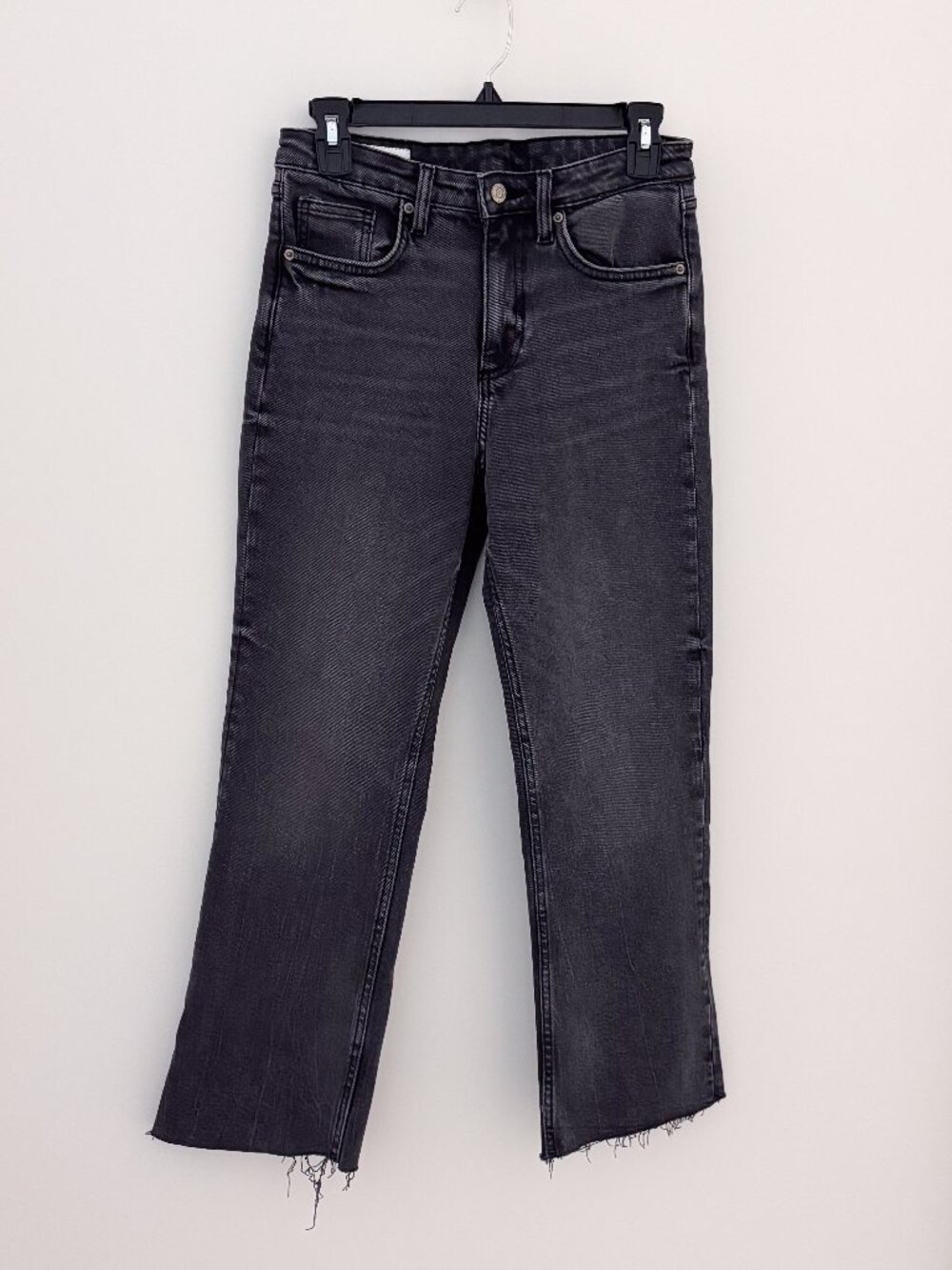 Zara Gray High Rise Cropped Flare Raw Hem Jeans USA 6 EUR 38